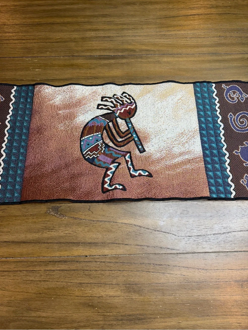 Southwestern Kokopelli Style Table Runner Tapestry Woven Aztec Design 68